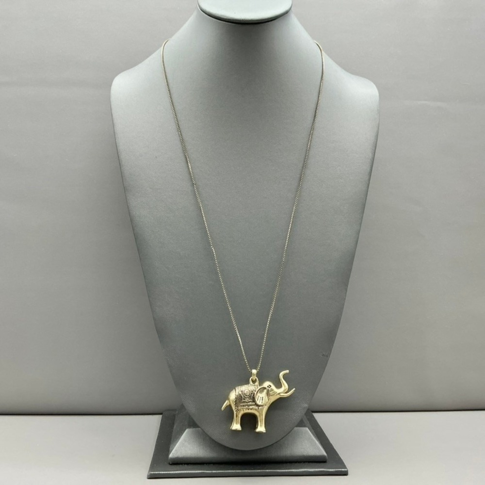 Lucky Brand Elephant Pendant Necklace Women Gold Tone Box Chain Boho Jewelry